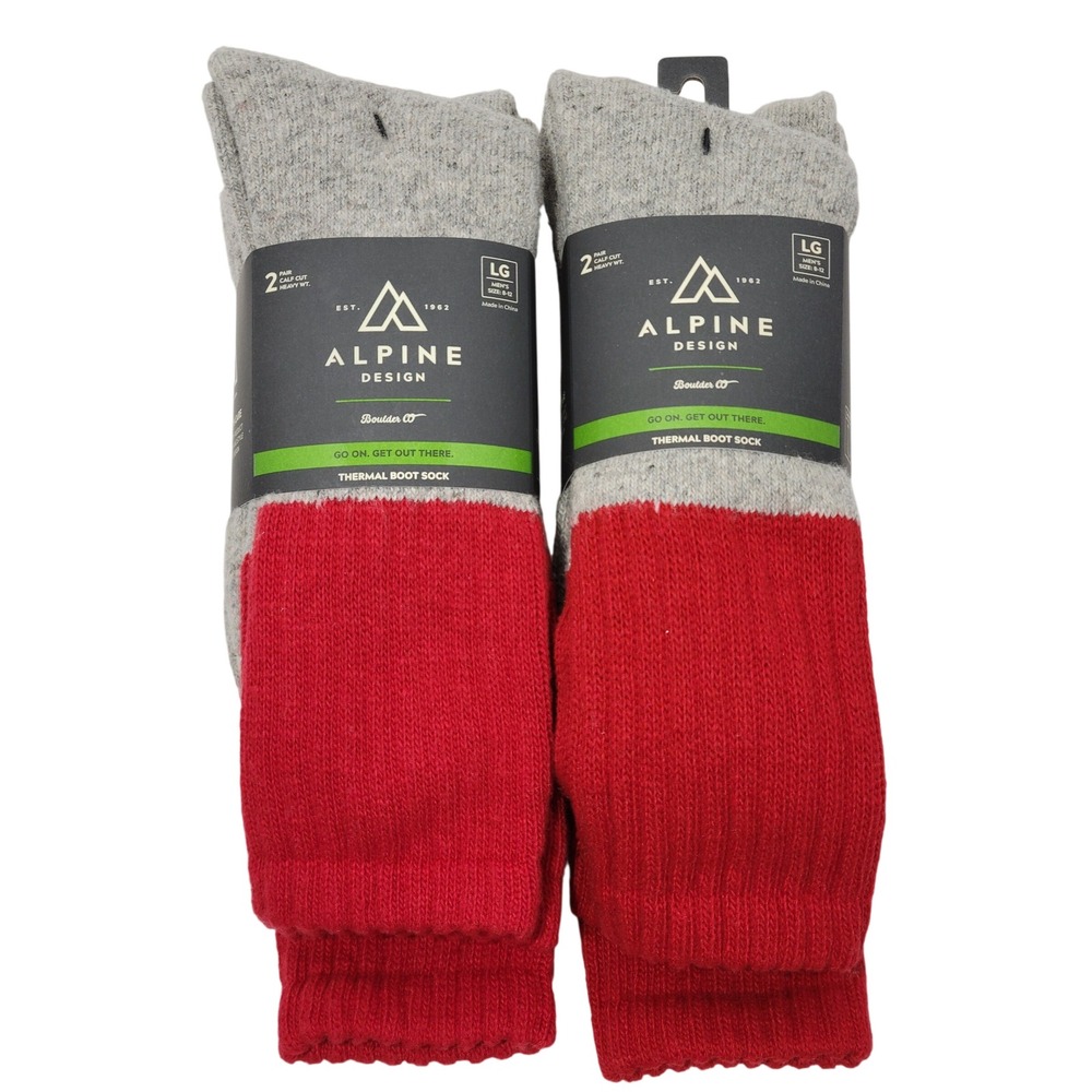 Alpine Design Thermal Boot Socks Men Size 8-12 Heavyweight Gray 4 Pairs (2 Pkgs)